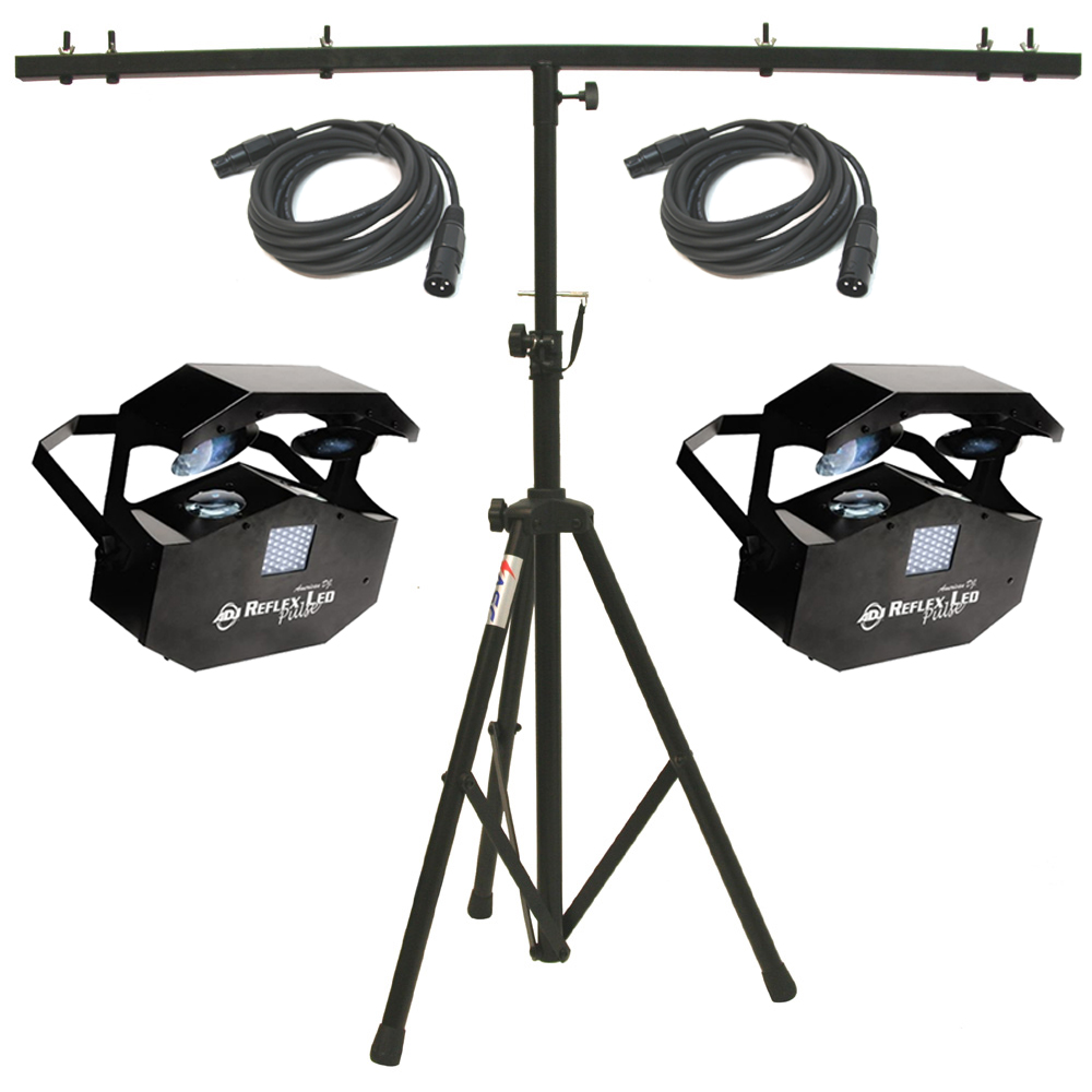 romersk Kilimanjaro Staple 2) Reflex Pulse LED Dual Moonflower & Strobe American DJ Light with (2) DMX  Cables & T-Bar Stand...